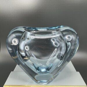 Per Lütken For Holmegaard Munuet Art Glass Blue Heart Vase Danish Paperweight